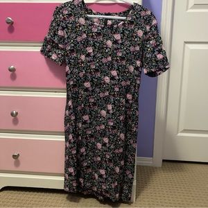 Vintage Black Mini Dress with Pink Floral Print